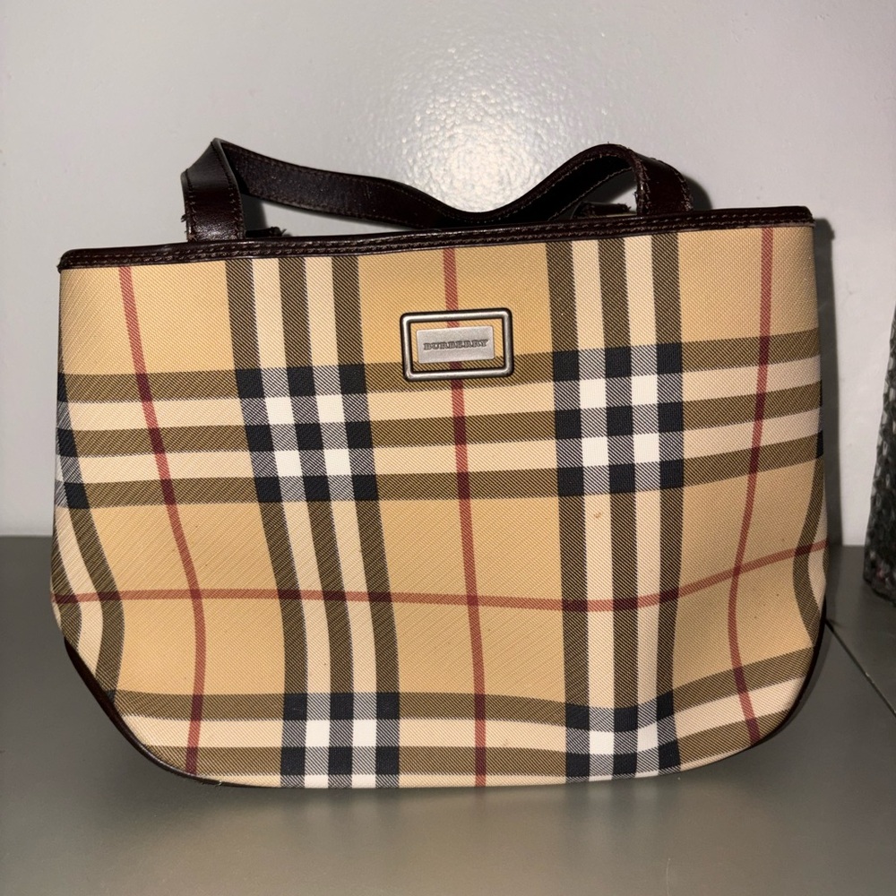 Burberry Beige and Brown Plaid Tote